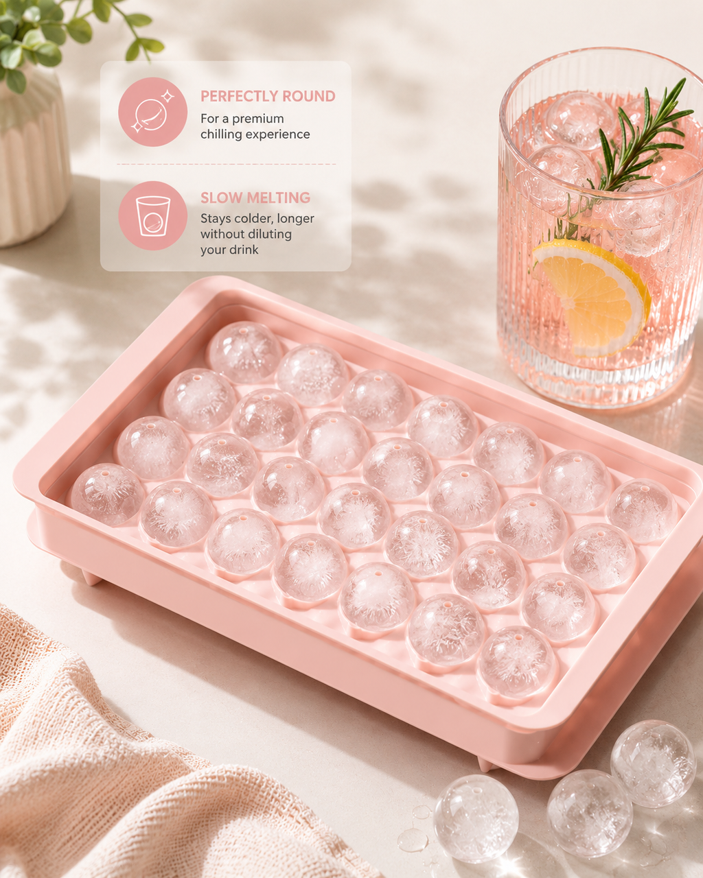 Mini Ice Cube Trays  Tiny Ice Cube Tray with Lid for Freezer, Round Ice Cubes for Chilling Cocktail Whiskey Tea Coffee