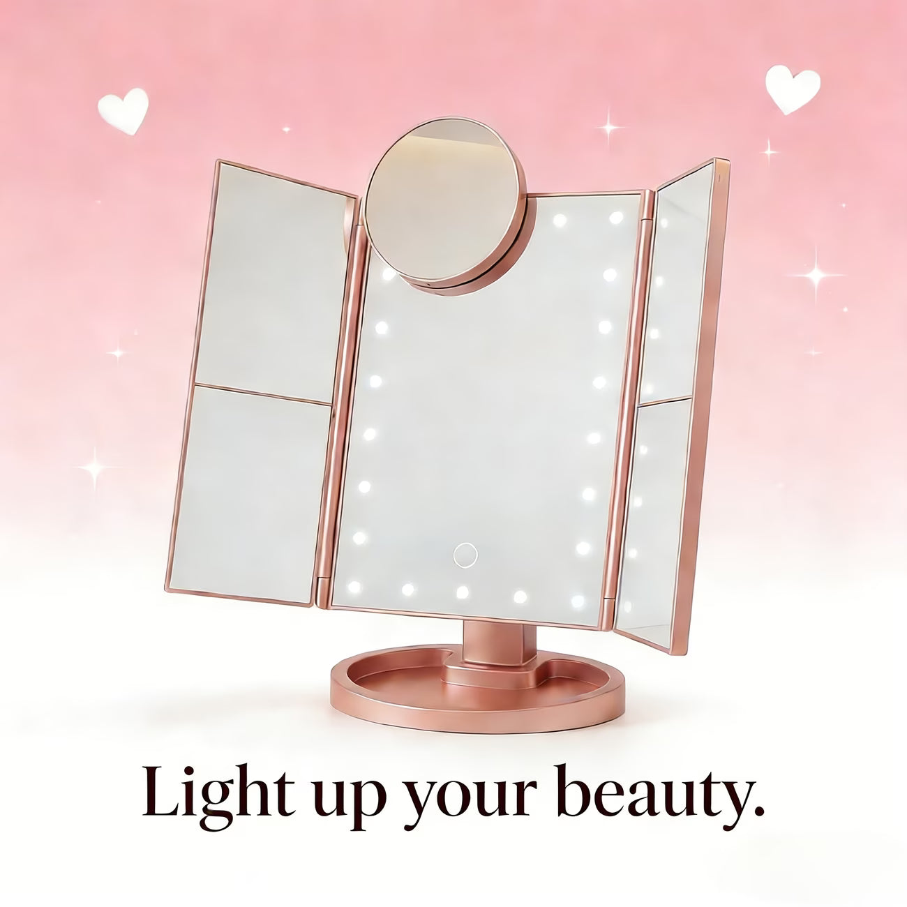 AuraGlow LED Vanity Mirror – Tri-Fold Touch Makeup Mirror