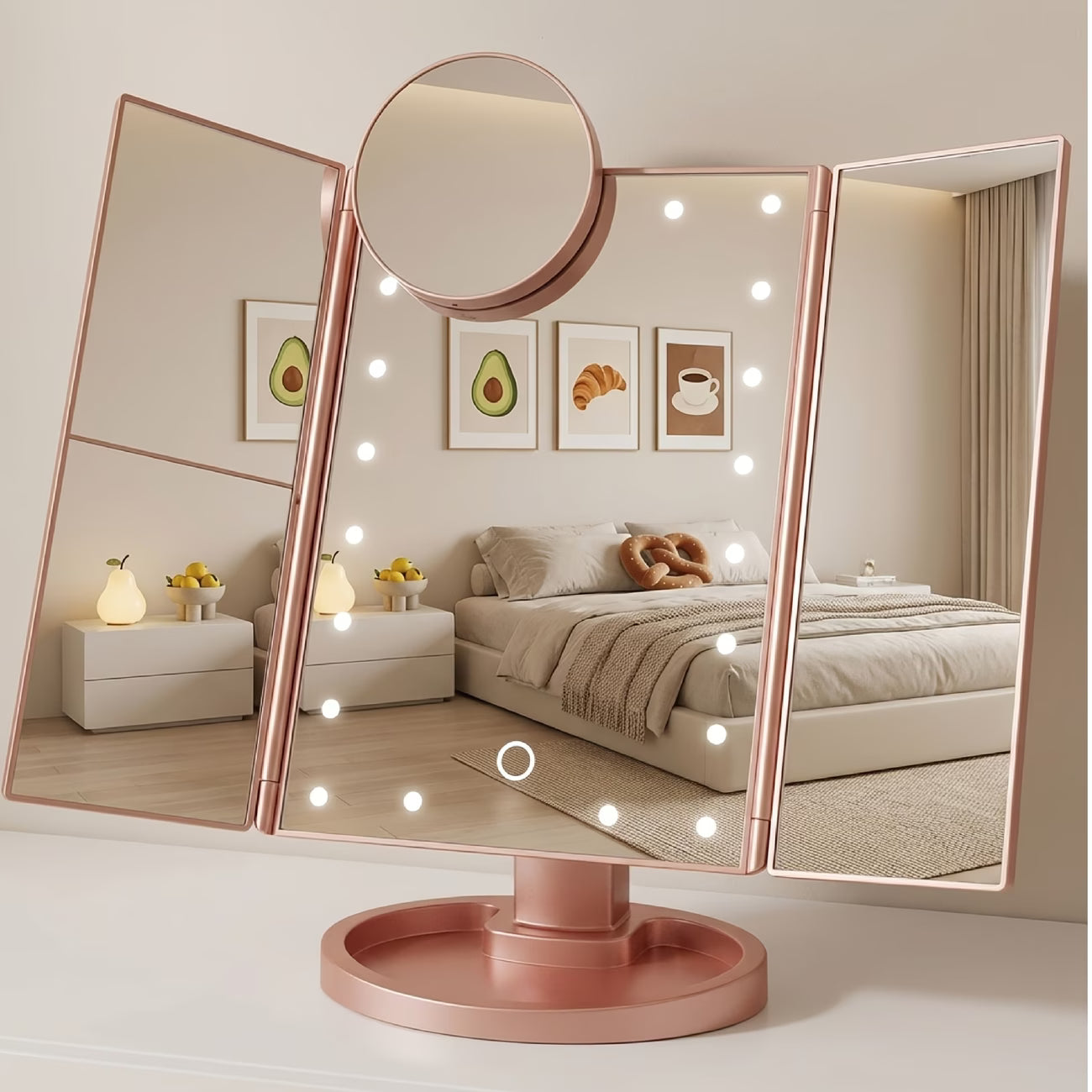 AuraGlow LED Vanity Mirror – Tri-Fold Touch Makeup Mirror