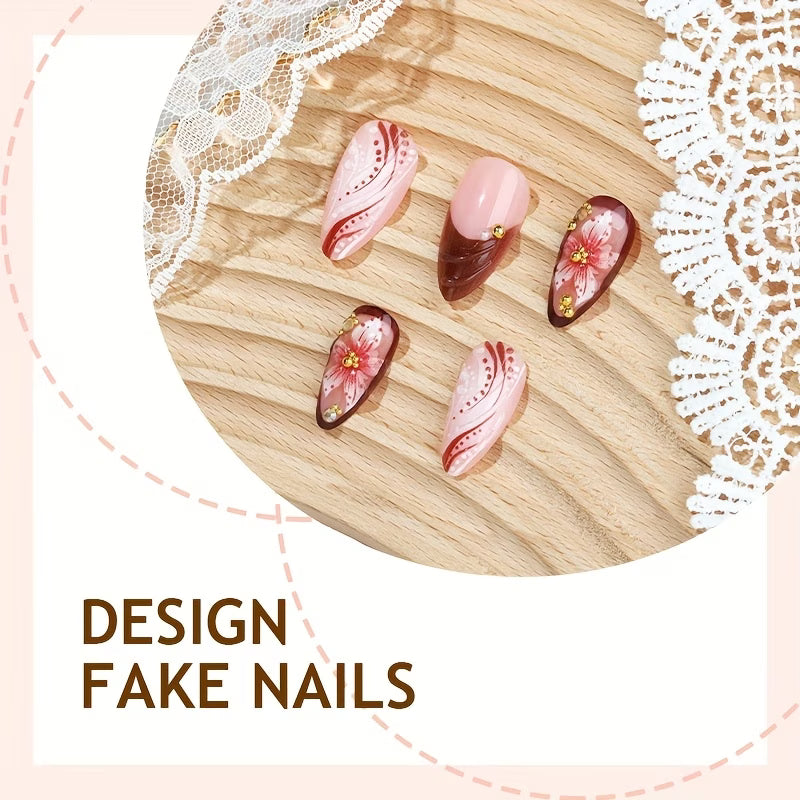 Velvet Bloom Press-On Nails – Glossy French Tip Floral Set