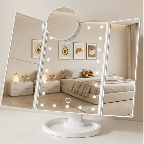 AuraGlow LED Vanity Mirror – Tri-Fold Touch Makeup Mirror