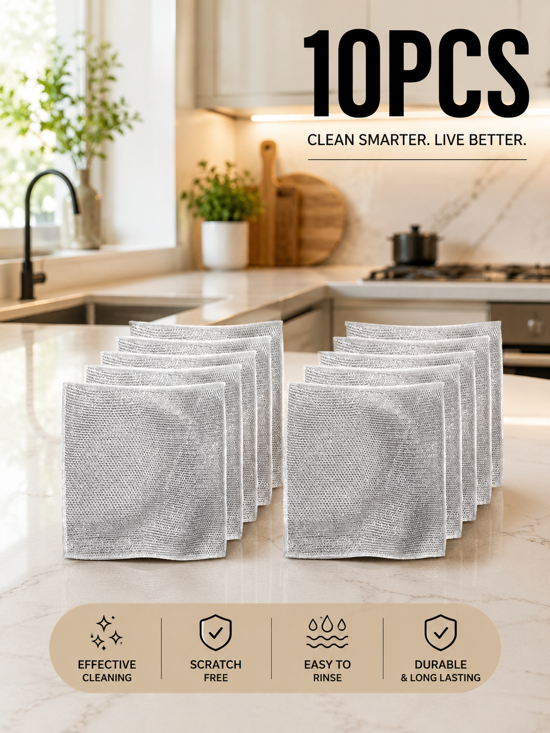 10pcs Magic Dishcloth Silver Wire Cleaning Kitchen Cloth Thickened Microfiber Wash Towel Built-in Sponge Steel Wire Ball Rag
