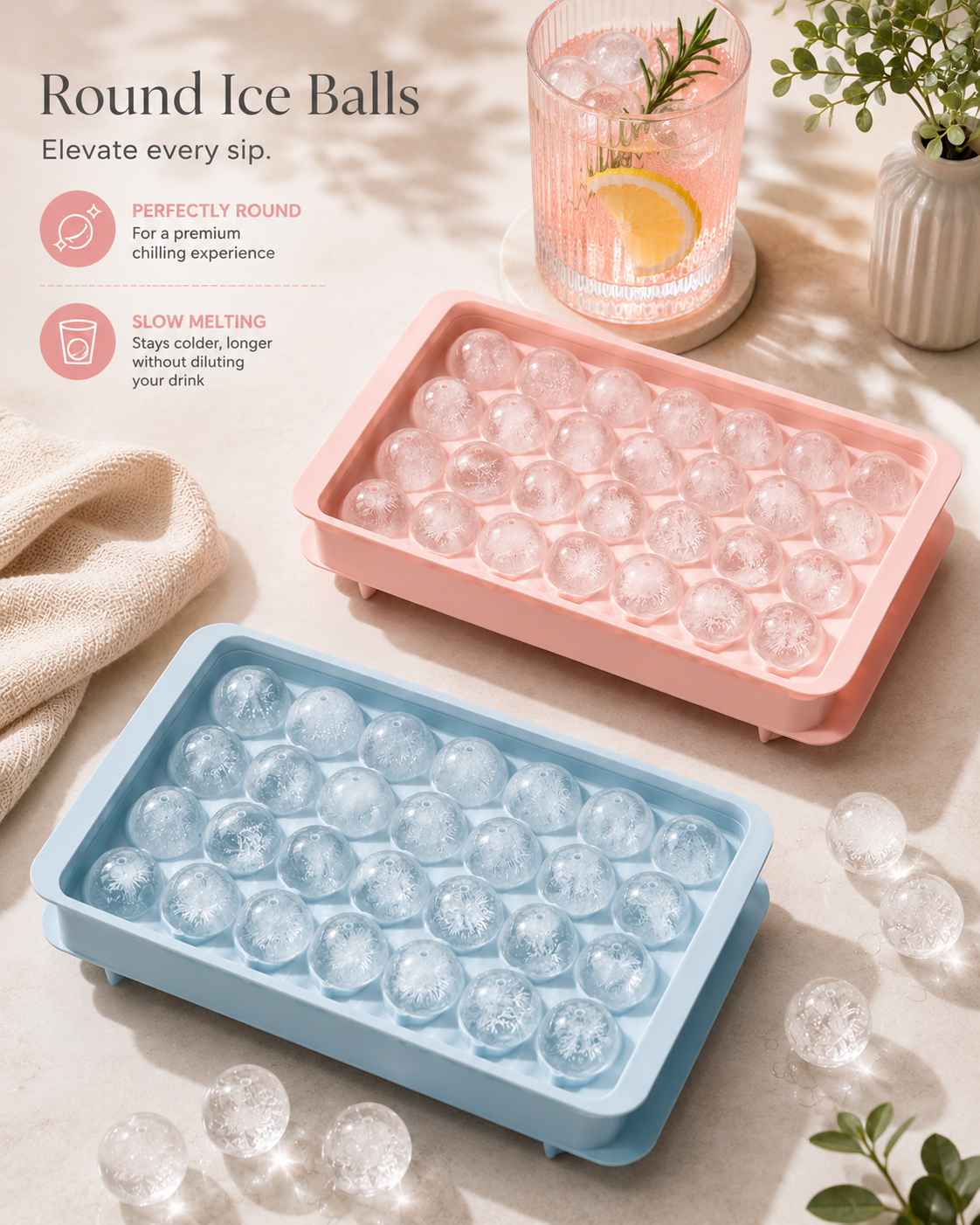 Mini Ice Cube Trays  Tiny Ice Cube Tray with Lid for Freezer, Round Ice Cubes for Chilling Cocktail Whiskey Tea Coffee