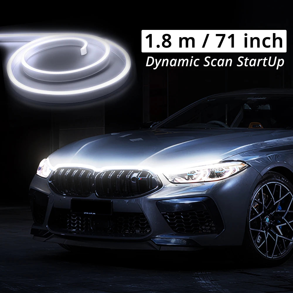 71 inch LED Engine Cover Light Strip Dynamic Scan Start-up Effect Car Hood Upgrade Daytime Running Lights SUV Truck Pickup DRL