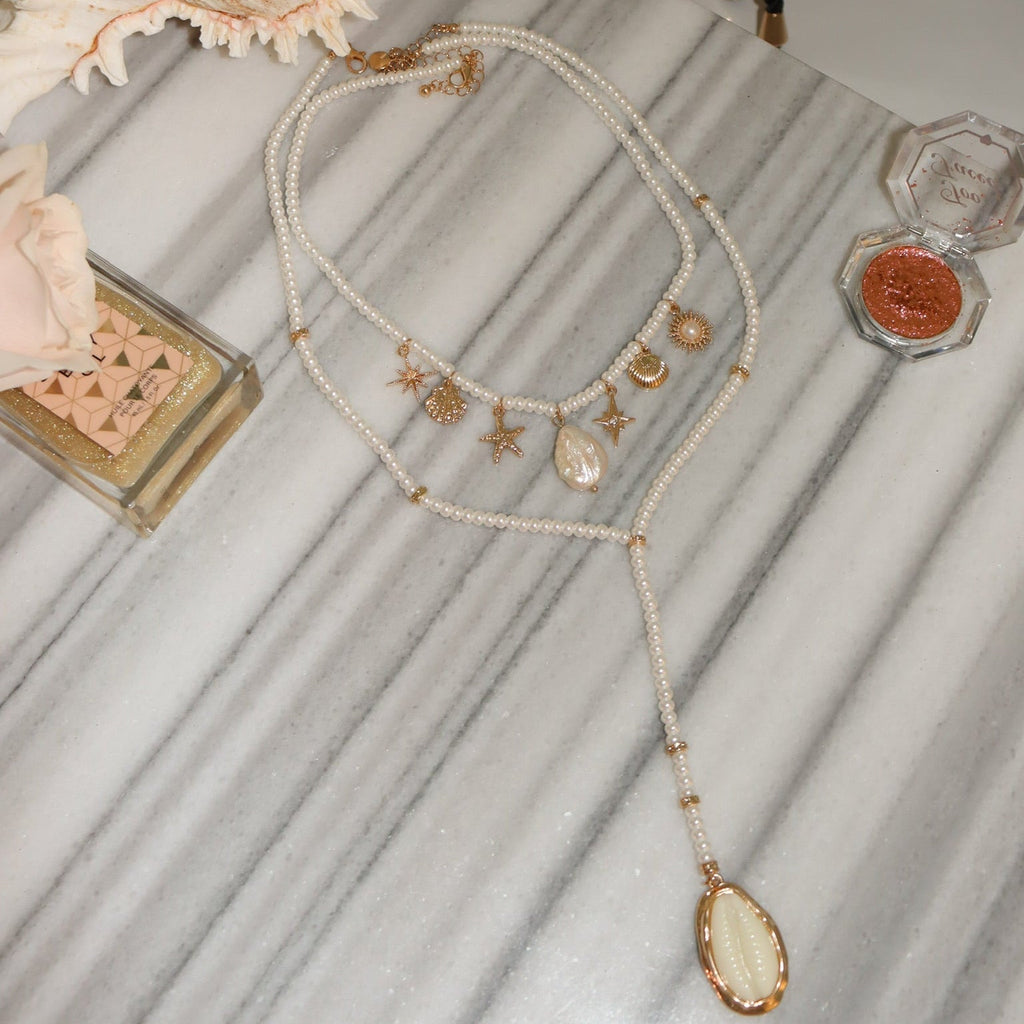 Eternal Afterglow Pearl Seashell Necklace Set
