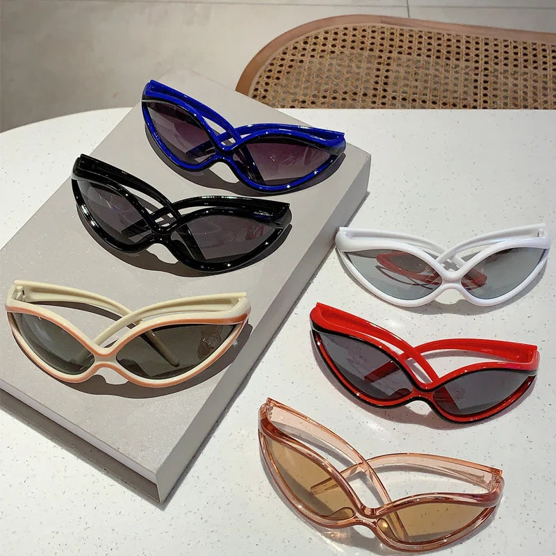 KAMMPT Y2k Cat Eye Sunglasses for Women Men Punk Fashion Stylish UV400 Eyewear Trendy Brand Designer Futuristic Outdoor Shades