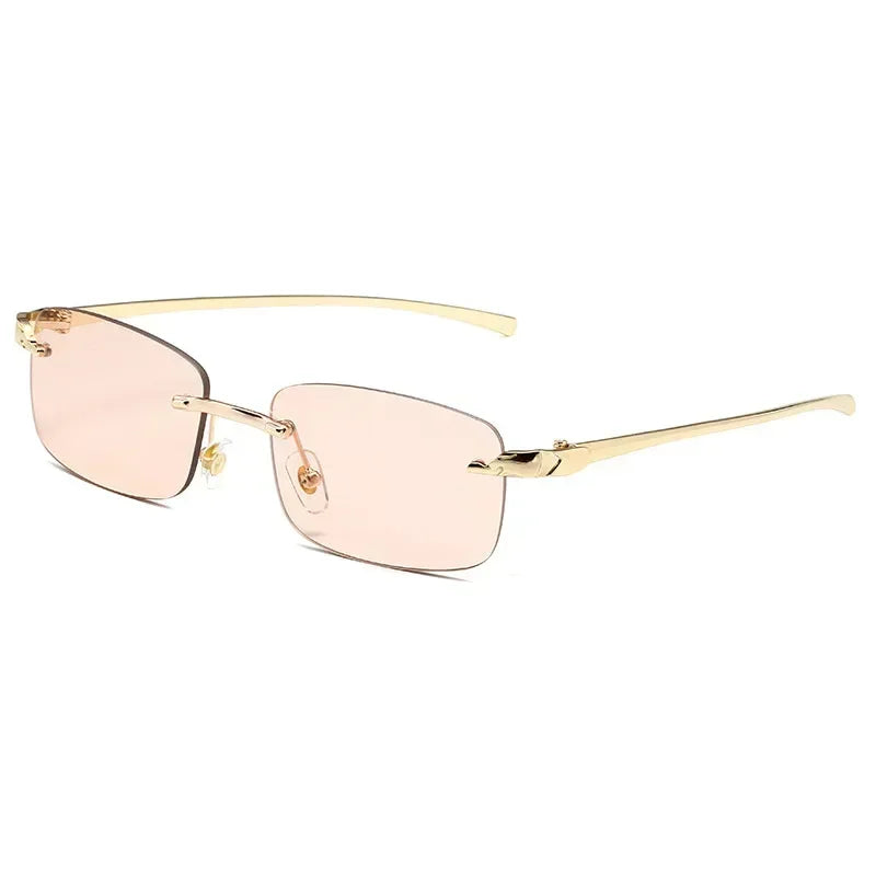 Classic Casual Sun Glasses UV400 Cut Edge Frameless Sunglasses New Rectangle Vintage Sunglasses with High Grade Leopard Style