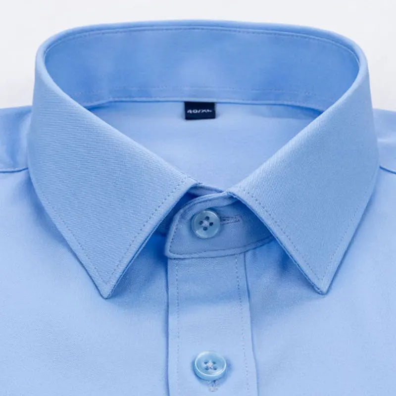Men's Dress Shirt Elastic Spring Autumn Long Sleeve Anti-wrinkle Free ironing Business Without Pocket Soft Fashion Smooth Slim