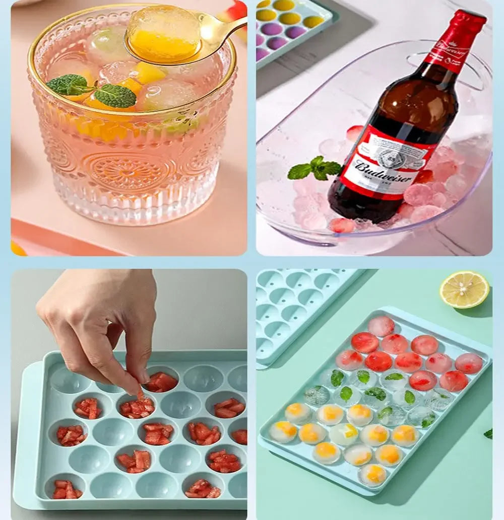 Mini Ice Cube Trays  Tiny Ice Cube Tray with Lid for Freezer, Round Ice Cubes for Chilling Cocktail Whiskey Tea Coffee