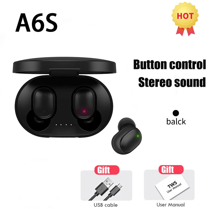 TWS A6S Headset Wireless Earphones Bluetooth Headphones Sport Stereo Fone Bluetooth Earbuds for Xiaomi Huawei