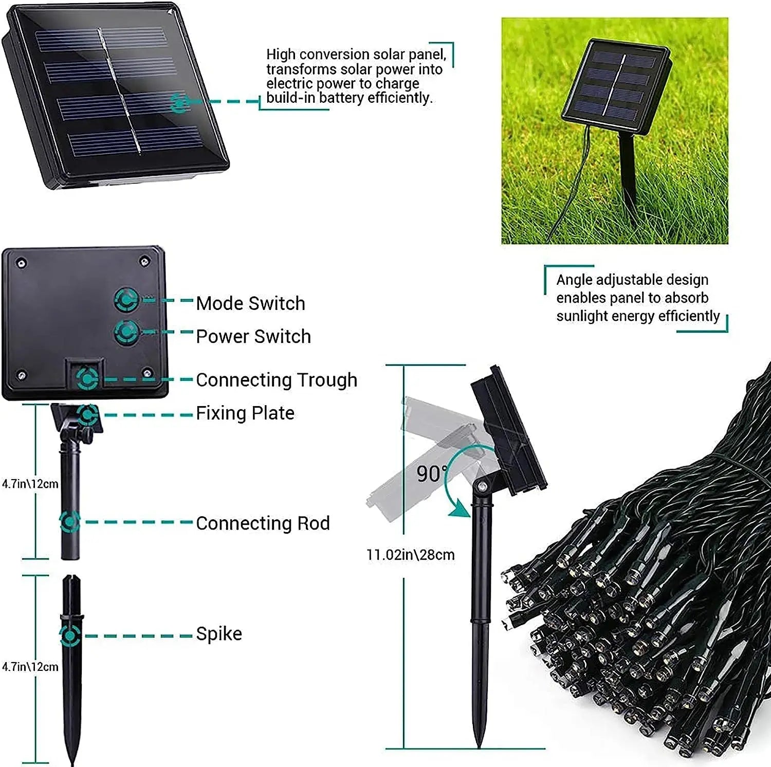1 Pc Solar Christmas Lights, 50 LED/100 LED/200 LED/300 LED 8 Modes Outdoor Christmas String Lights, Waterproof Solar Fairy Ligh