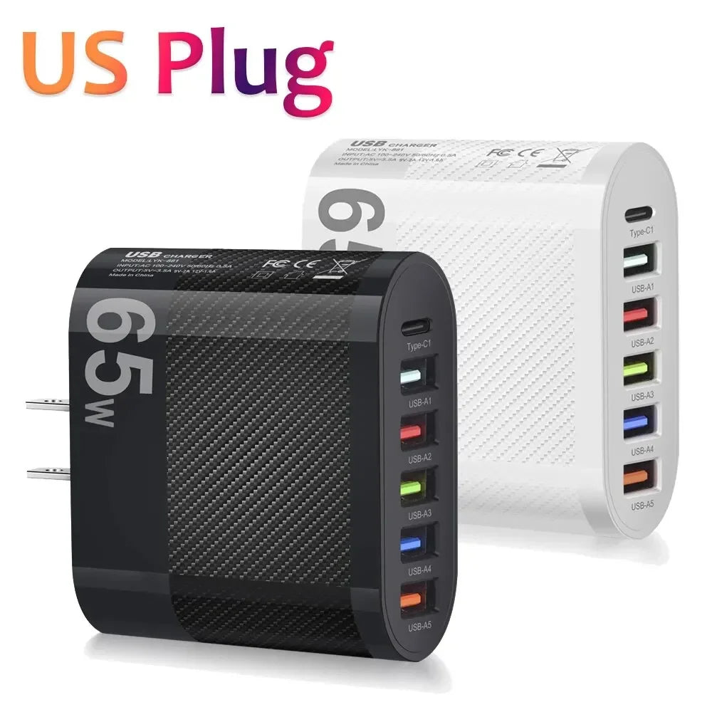 3.1A 5 Ports USB Charger PD Fast Charging Adapter For iPhone Xiaomi Samsung Mobile Phone EU/US/UK Plug Charge QC3.0 Wall Charger