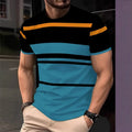 2025 Summer Men's Fashion 3D T Shirt Splicing Printed Colorblocking Casual Slim Short Sleeve Outdoor Sports Running Fitness Top
