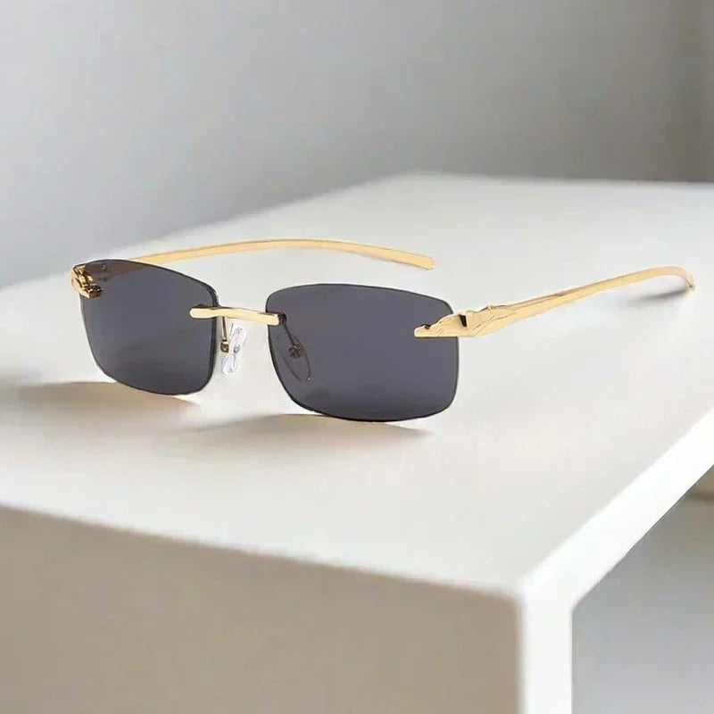 Classic Casual Sun Glasses UV400 Cut Edge Frameless Sunglasses New Rectangle Vintage Sunglasses with High Grade Leopard Style