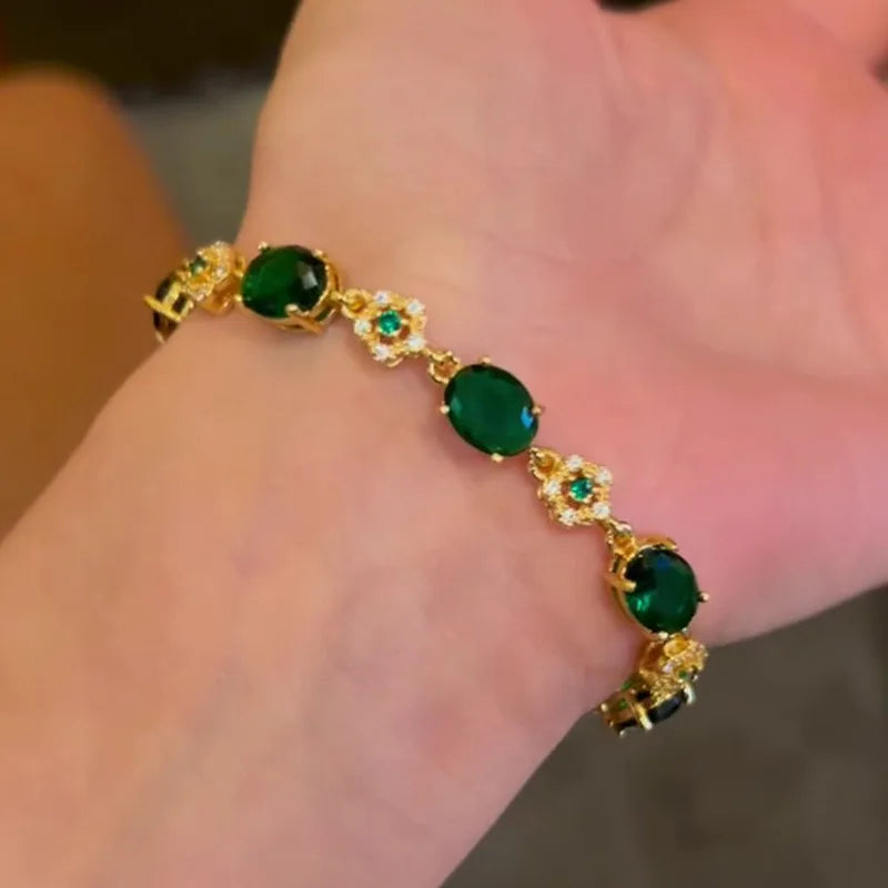 ZAKOL Luxury Green Crystal Zirconia Bracelet Gold Color Link Chain Bracelets For Women Vintage Party Wedding Bridal Jewelry Gift