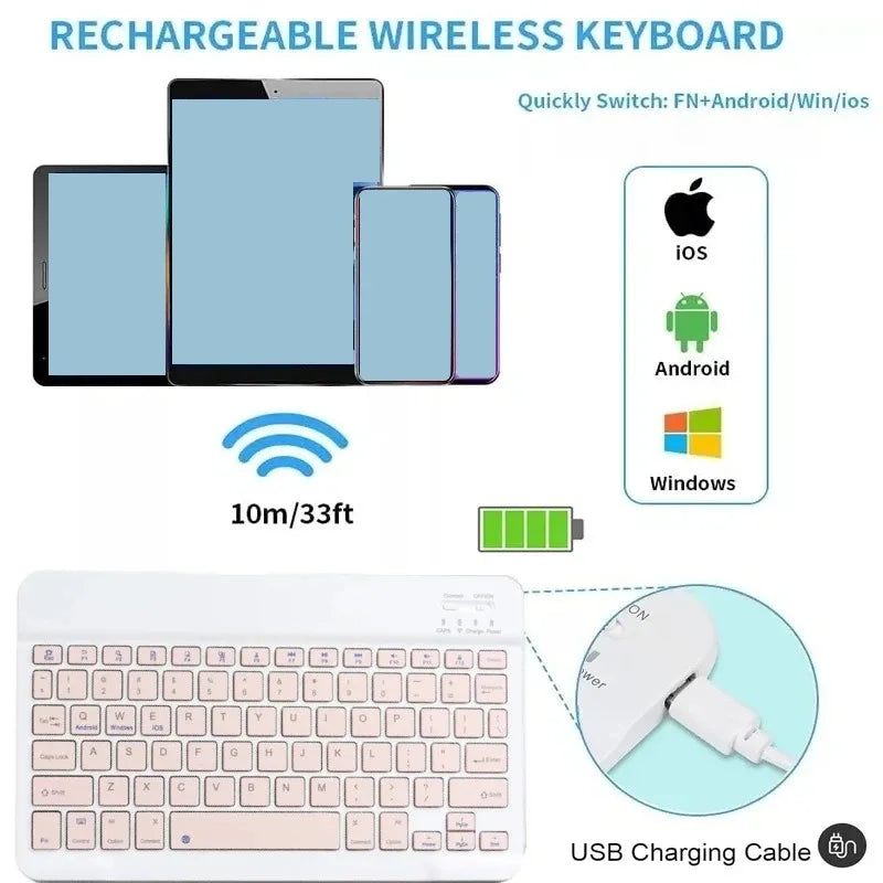 Bluetooth-compatible Keyboard for Android iOS Portable Rechargeable Universal Wireless Keyboard for Tablet Phone Laptop iPad