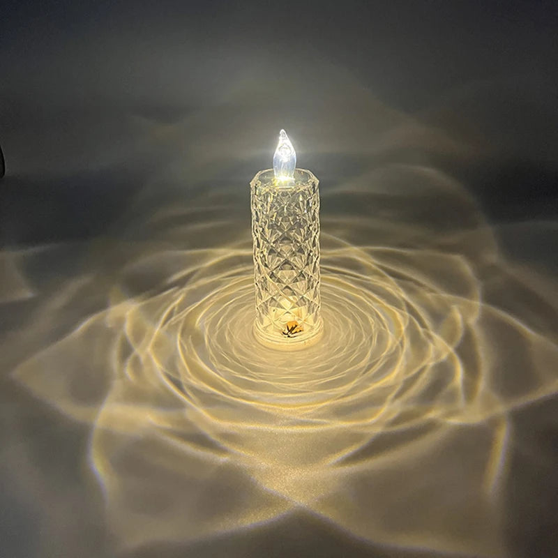 LR44 Battery Electronic Candle Crystal Rose Projection Ambient Light Decor Bar Club Holiday Wedding LED Bedroom Table Lamp