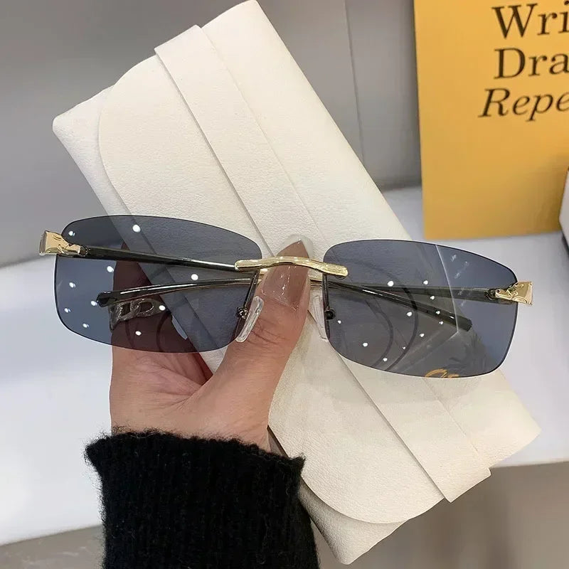 Classic Casual Sun Glasses UV400 Cut Edge Frameless Sunglasses New Rectangle Vintage Sunglasses with High Grade Leopard Style