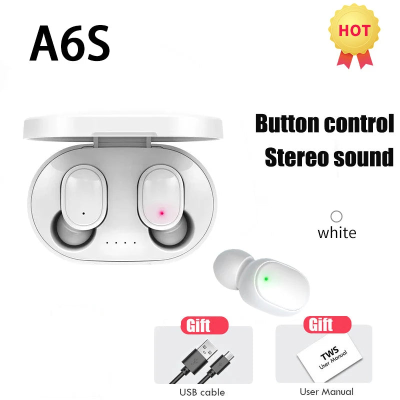 TWS A6S Headset Wireless Earphones Bluetooth Headphones Sport Stereo Fone Bluetooth Earbuds for Xiaomi Huawei