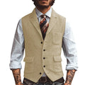Men Vest Brown Herringbone Business Waistcoat Jacket Casual Slim For Wedding Groom Banquet Gilet Vest