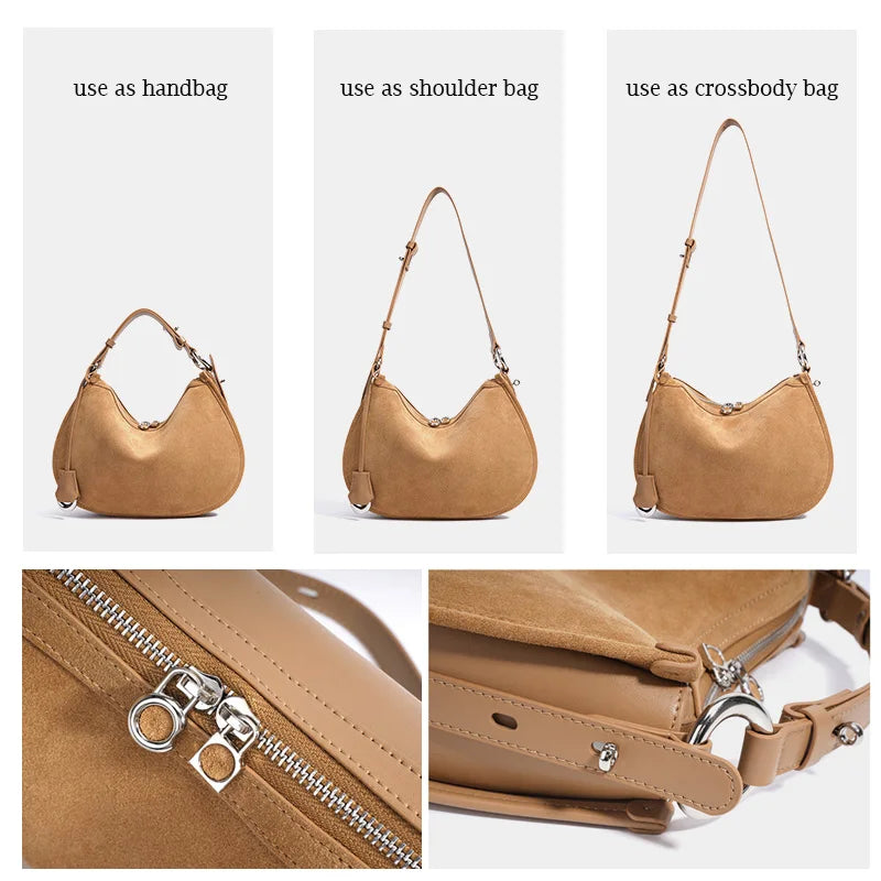 2025 Spring Summer Suede Hobo Bag Sophisticated Single Shoulder Tote Vintage Inspired Trendy Crossbody Pack Women's Handbag