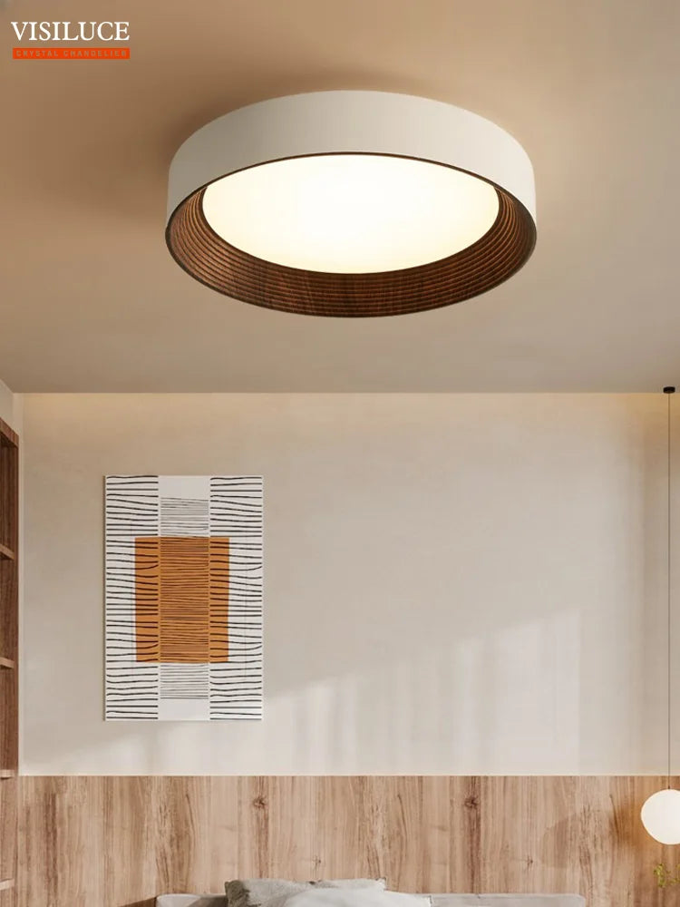 Minimalist Modern Wood Walnut color LED Ceiling Lamp Living Room Bedroom Hotel Decor Nordic ceiling light fixtures with RC