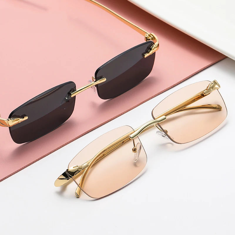 Classic Casual Sun Glasses UV400 Cut Edge Frameless Sunglasses New Rectangle Vintage Sunglasses with High Grade Leopard Style