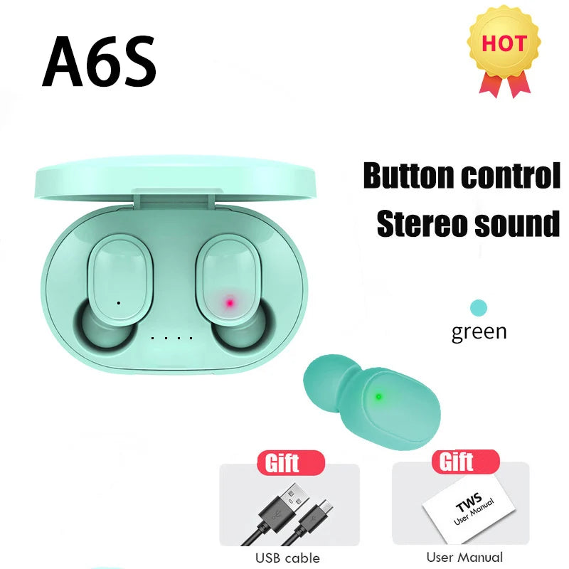 TWS A6S Headset Wireless Earphones Bluetooth Headphones Sport Stereo Fone Bluetooth Earbuds for Xiaomi Huawei