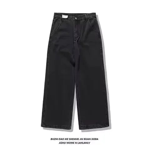 90s Retro Street Embroidery Jeans Male  R&B Solid Color Loose Straight Pants Female Y2K Harajuku Hip Hop  Punk Style  Men Jeans