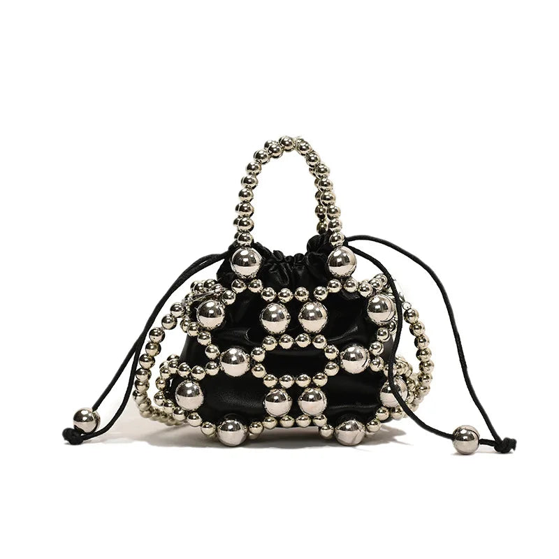 2024 Summer Small Shoulder Bags For Women Fine Fashion Hollow Pearl Beaded Weave Mini Handbags Trendy Party Prom Clutches Purses