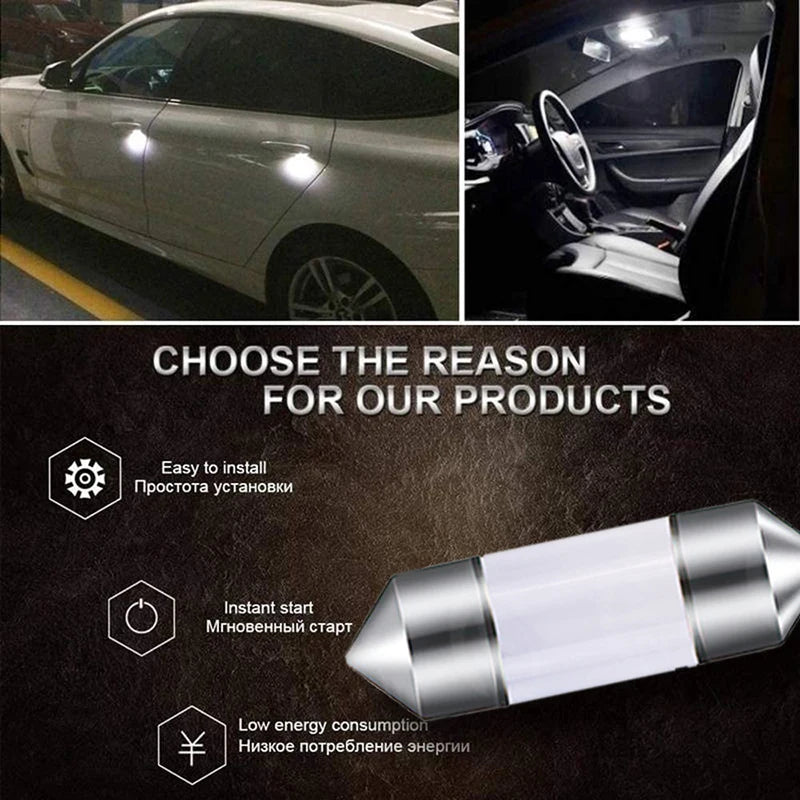 1/10 PCS Car Interior Dome Light C5W C10W Festoon LED Bulb 31mm 36mm 39mm 41mm COB 12V 7000K White Auto Trunk License Plate Lamp