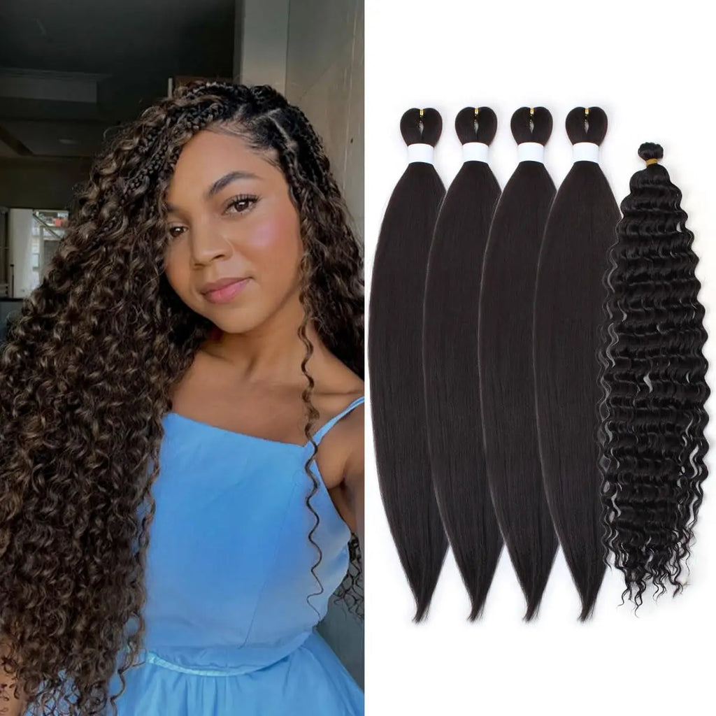 4+1 5 Dundle Deals Brown To Honey Blonde Curly Crochet Braids Pre Stretched,Ombre Knotless Boho Hair for Braiding Hair Synthetic