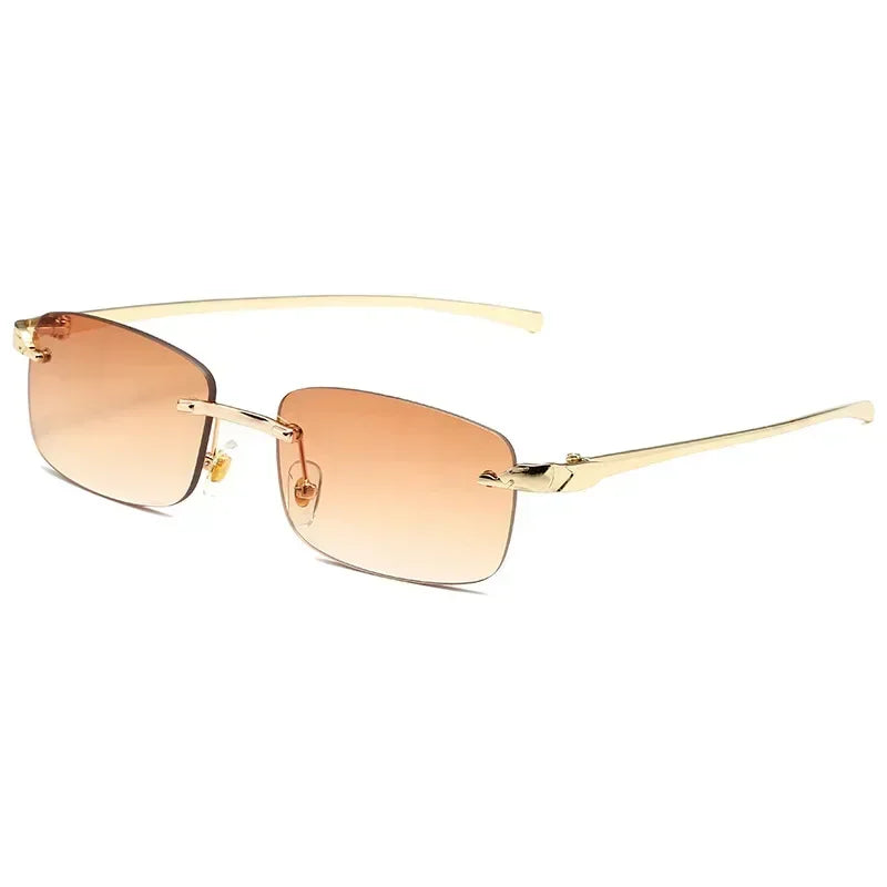 Classic Casual Sun Glasses UV400 Cut Edge Frameless Sunglasses New Rectangle Vintage Sunglasses with High Grade Leopard Style