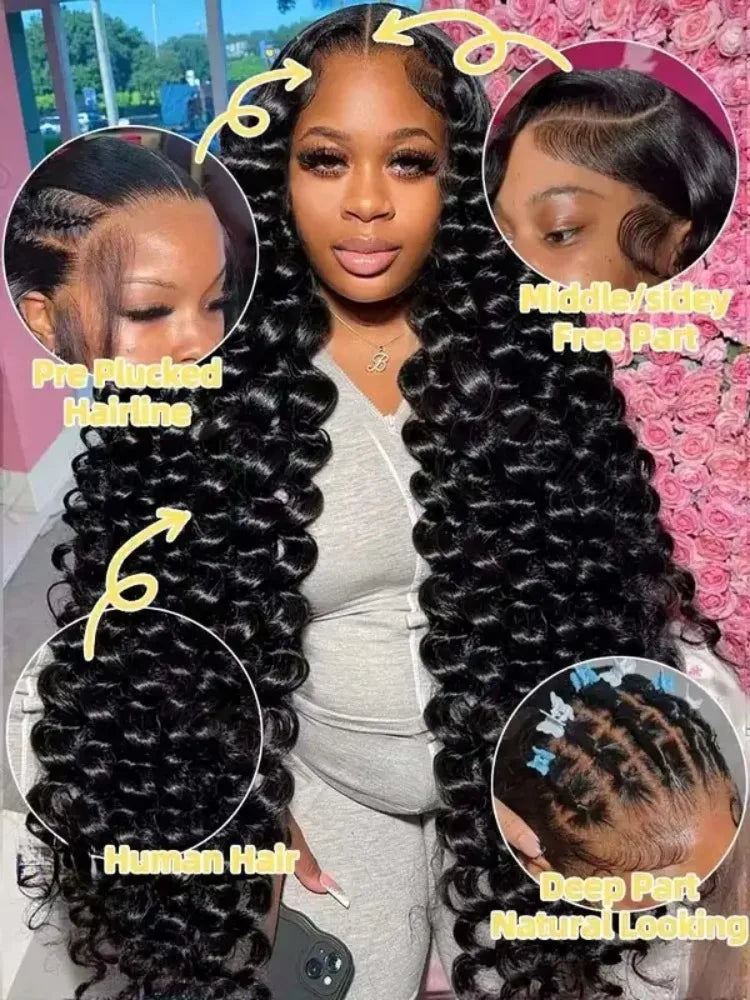 40 42 Inch HD Loose Deep Wave 13x6 Lace Front Human Hair Wigs Brazilian Curly Water Wavy 13x4 Lace Frontal Wigs For Women 250%