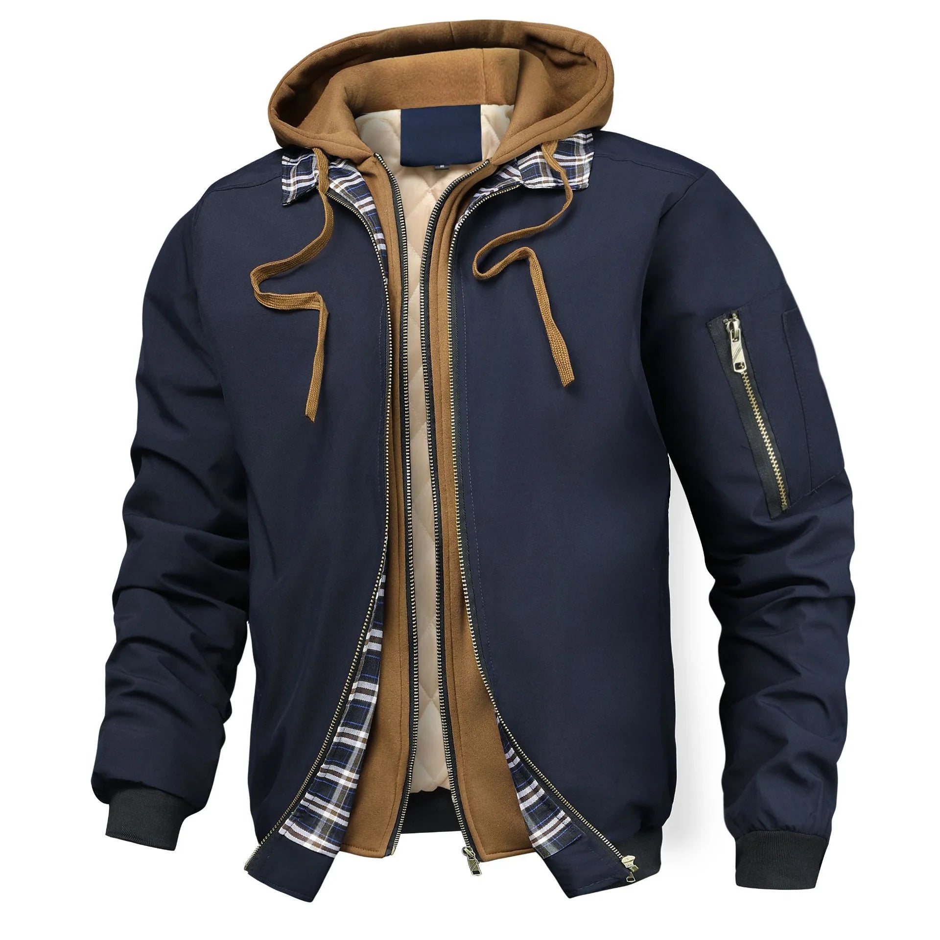 Spring Autumn Winter New Fashion Men’s Casual Trendy Color-coded Loose Fake 2 Piece Set Jacket Male Hooded Coats Clothes Tops