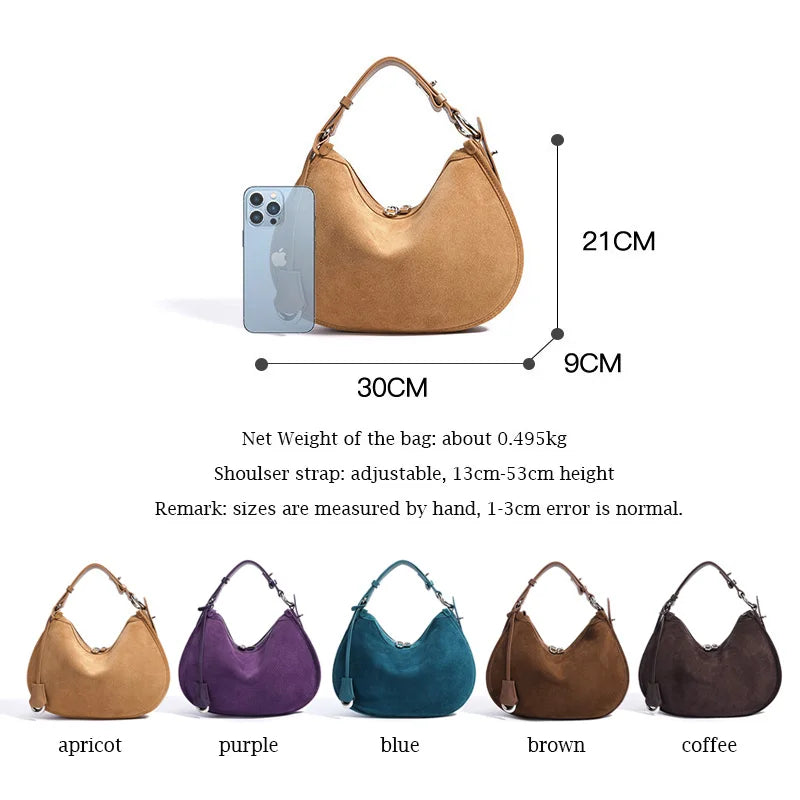 2025 Spring Summer Suede Hobo Bag Sophisticated Single Shoulder Tote Vintage Inspired Trendy Crossbody Pack Women's Handbag