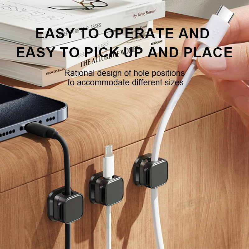 SEAMETAL 10Pcs Magnetic Cable Holder Self Adhesive Cord Clip Smooth Pulling Charging Cable Keeper Wire Clip for Car/Home/Office