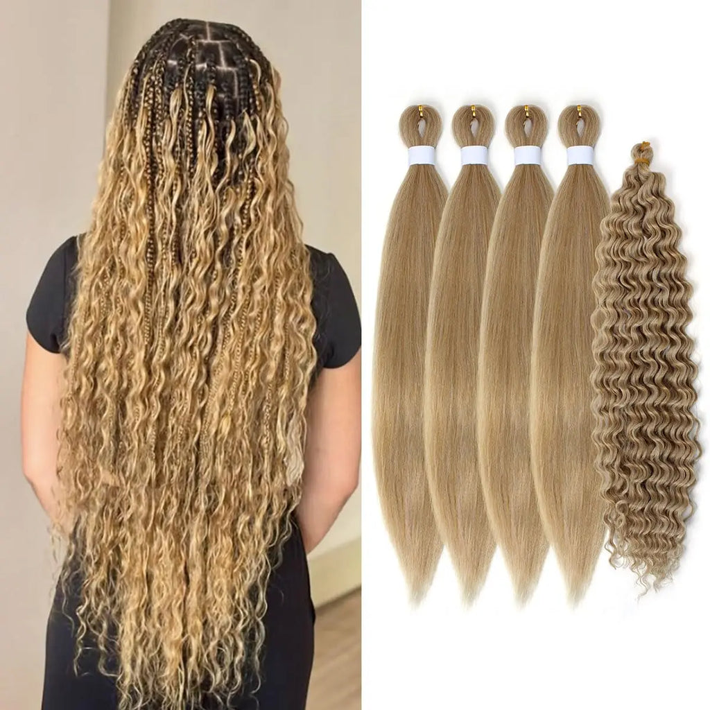 4+1 5 Dundle Deals Brown To Honey Blonde Curly Crochet Braids Pre Stretched,Ombre Knotless Boho Hair for Braiding Hair Synthetic