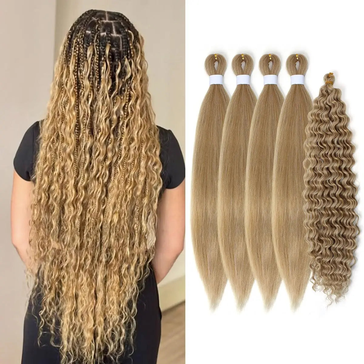 4+1 5 Dundle Deals Brown To Honey Blonde Curly Crochet Braids Pre Stretched,Ombre Knotless Boho Hair for Braiding Hair Synthetic
