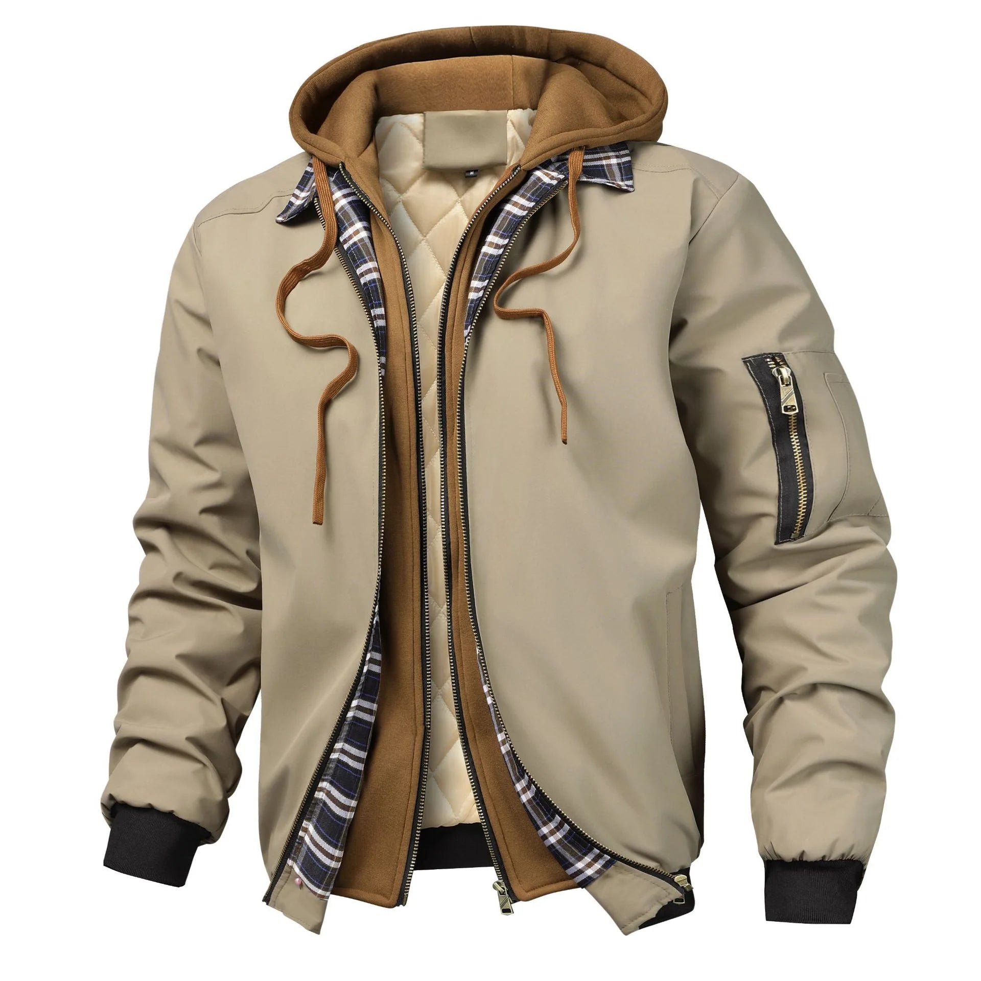 Spring Autumn Winter New Fashion Men’s Casual Trendy Color-coded Loose Fake 2 Piece Set Jacket Male Hooded Coats Clothes Tops