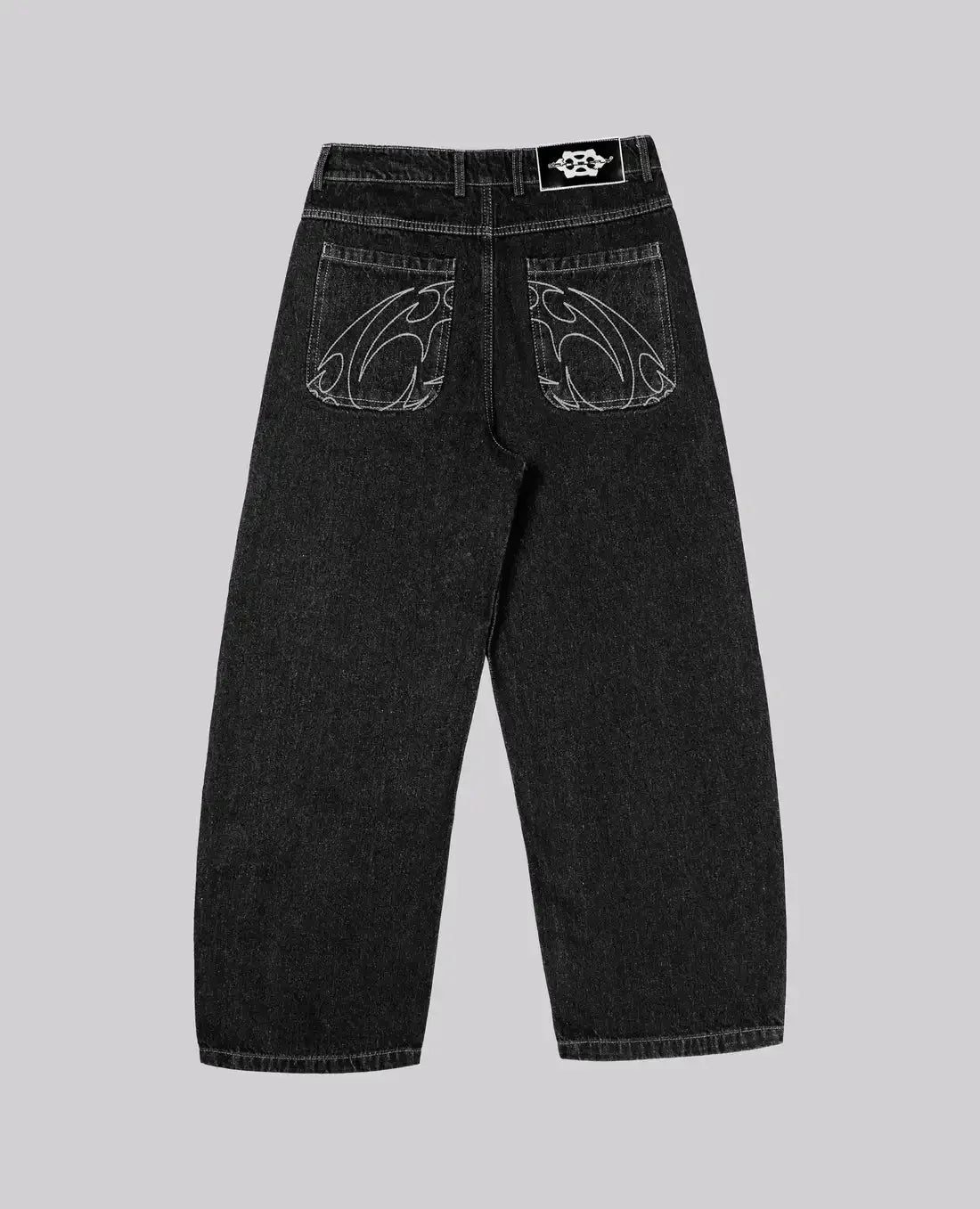 90s Retro Street Embroidery Jeans Male  R&B Solid Color Loose Straight Pants Female Y2K Harajuku Hip Hop  Punk Style  Men Jeans