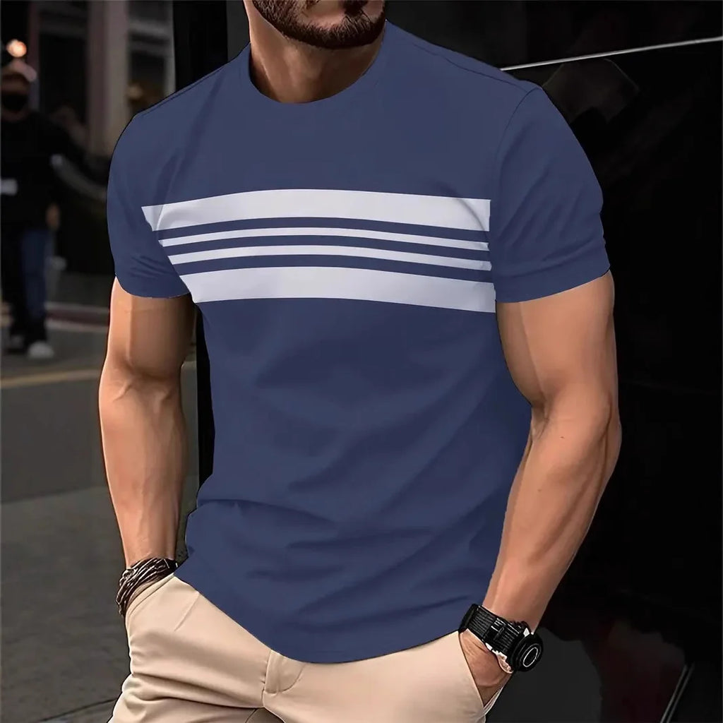 2025 Summer Men's Fashion 3D T Shirt Splicing Printed Colorblocking Casual Slim Short Sleeve Outdoor Sports Running Fitness Top