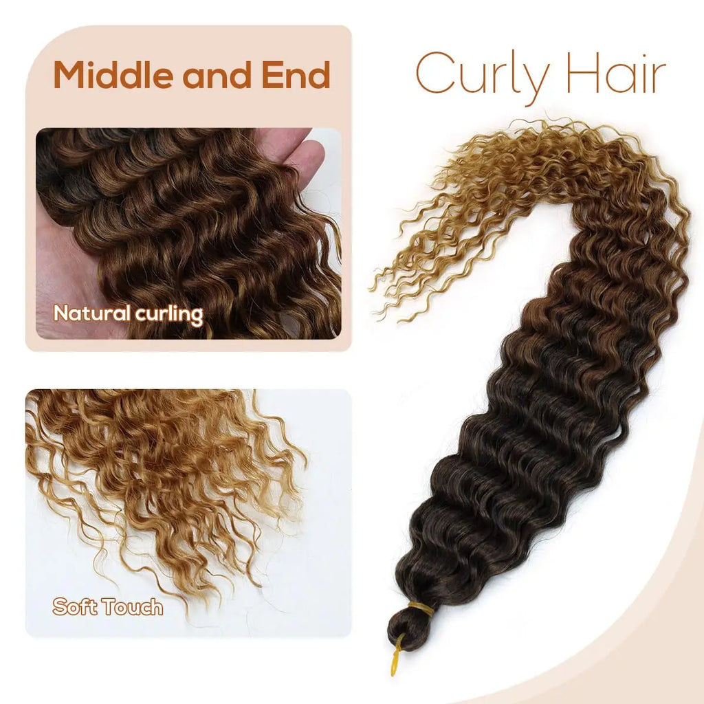 4+1 5 Dundle Deals Brown To Honey Blonde Curly Crochet Braids Pre Stretched,Ombre Knotless Boho Hair for Braiding Hair Synthetic