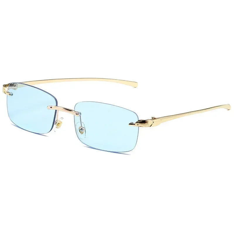 Classic Casual Sun Glasses UV400 Cut Edge Frameless Sunglasses New Rectangle Vintage Sunglasses with High Grade Leopard Style