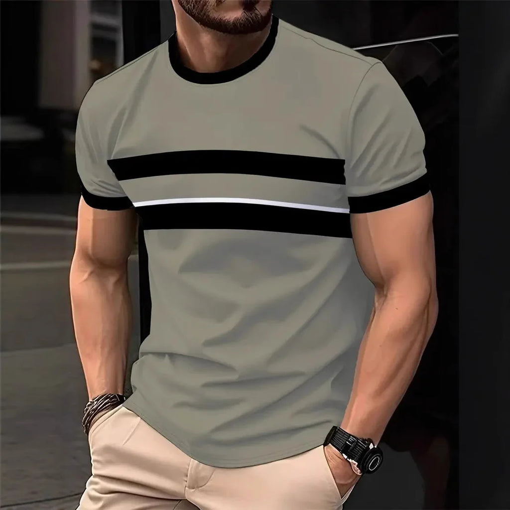 2025 Summer Men's Fashion 3D T Shirt Splicing Printed Colorblocking Casual Slim Short Sleeve Outdoor Sports Running Fitness Top