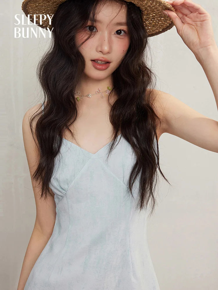 V-Neck Cami Dress Women Summer Petite Slim Fit A-Line Mini Dress Elegant Sleeveless Waist Cinching Inner Daily Wear Slip Dress