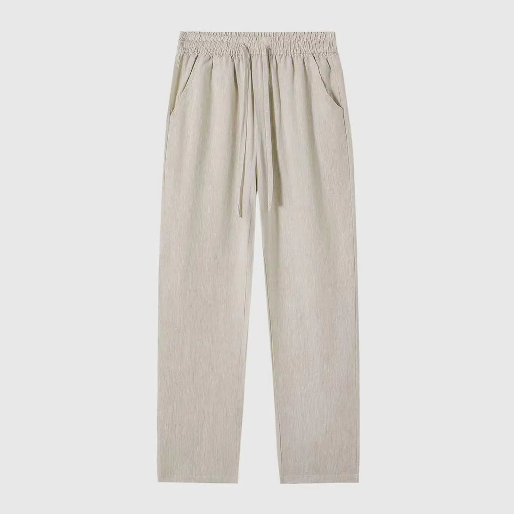 Summer Men's Cotton Linen Long Pants Solid Color Breathable Linen Trousers Male Casual Elastic Waist Casual Pants Harajuku Trous