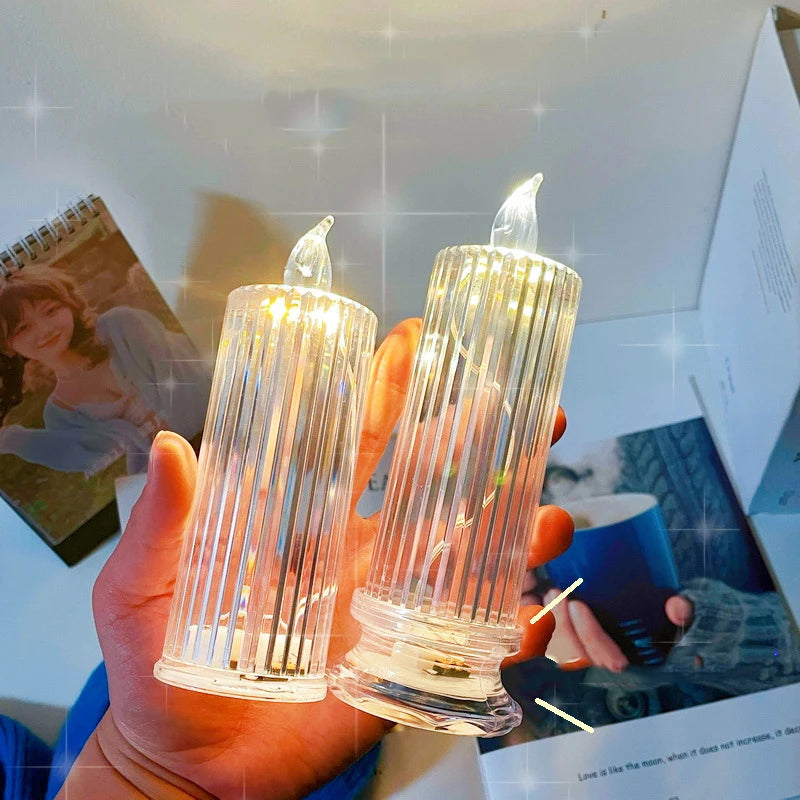 LR44 Battery Electronic Candle Crystal Rose Projection Ambient Light Decor Bar Club Holiday Wedding LED Bedroom Table Lamp