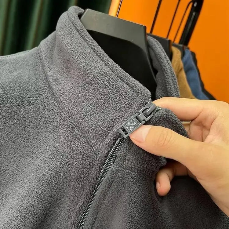 Thickened Zipper Closure Fleece Lined Double-sided Stand-up Collar Sleeveless Jacket for Men Autumn Winter Youth Casual Wear