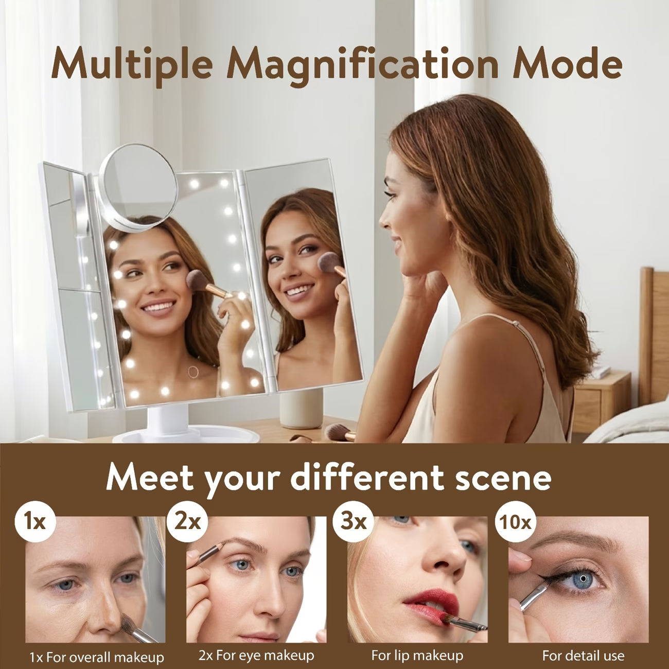 AuraGlow LED Vanity Mirror – Tri-Fold Touch Makeup Mirror